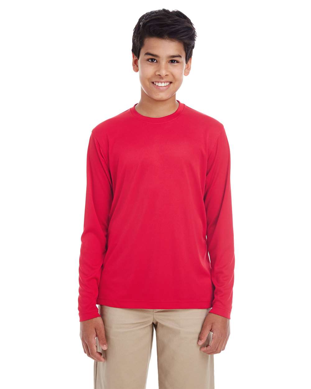 Youth Cool & Dry Performance Long Sleeve Top - OnModelFront - B937E1702 - Red