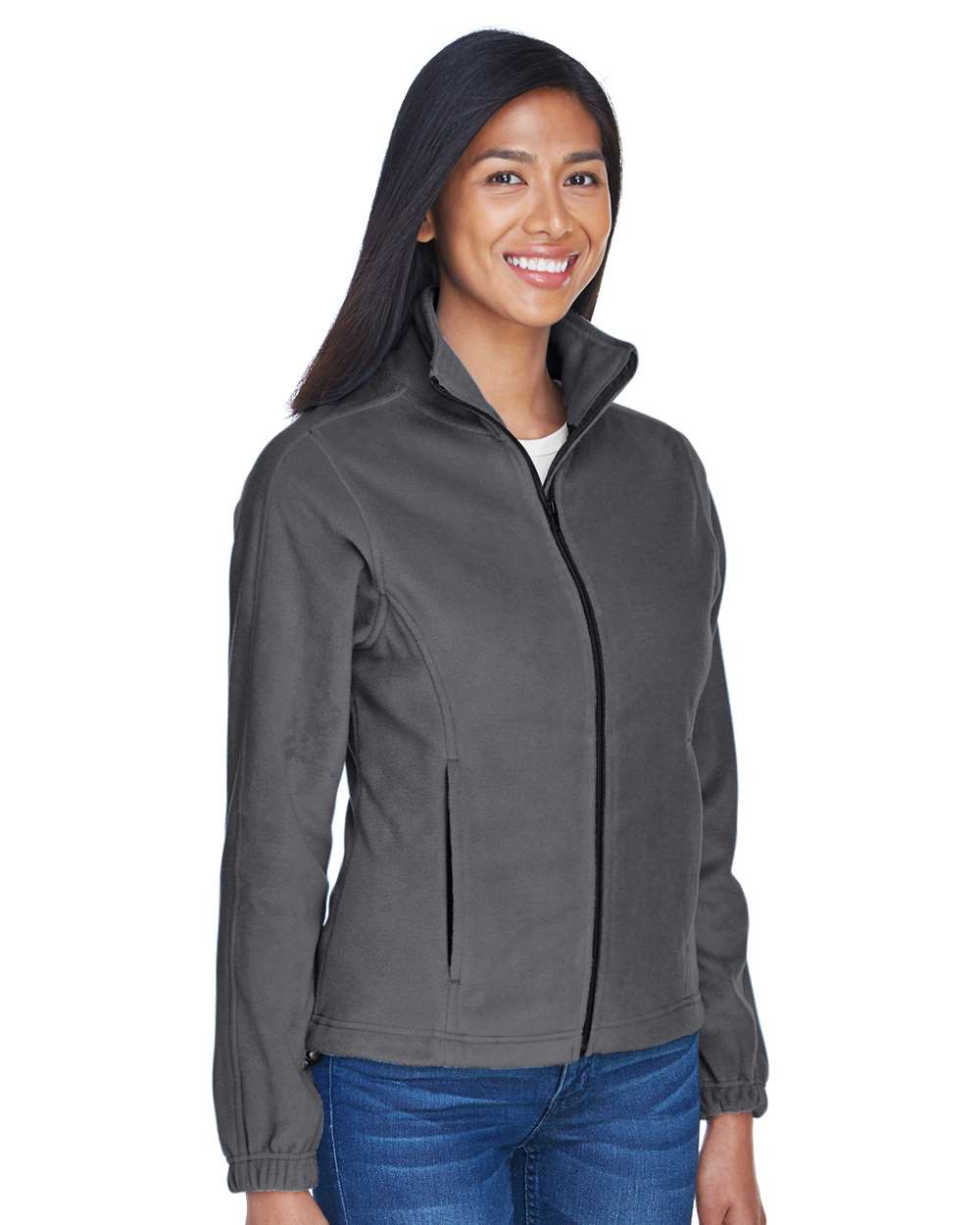 Women's Iceberg Fleece Full-Zip Jacket - OnModelSide - B916E1623 - Charcoal