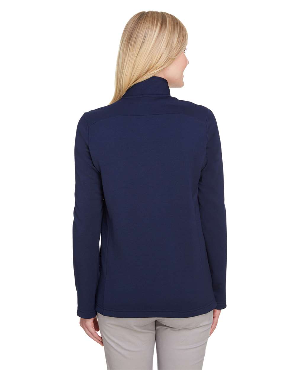 Women's Coastal Pique Fleece Quarter-Zip Pullover - OnModelBack - B970E1652 - Navy