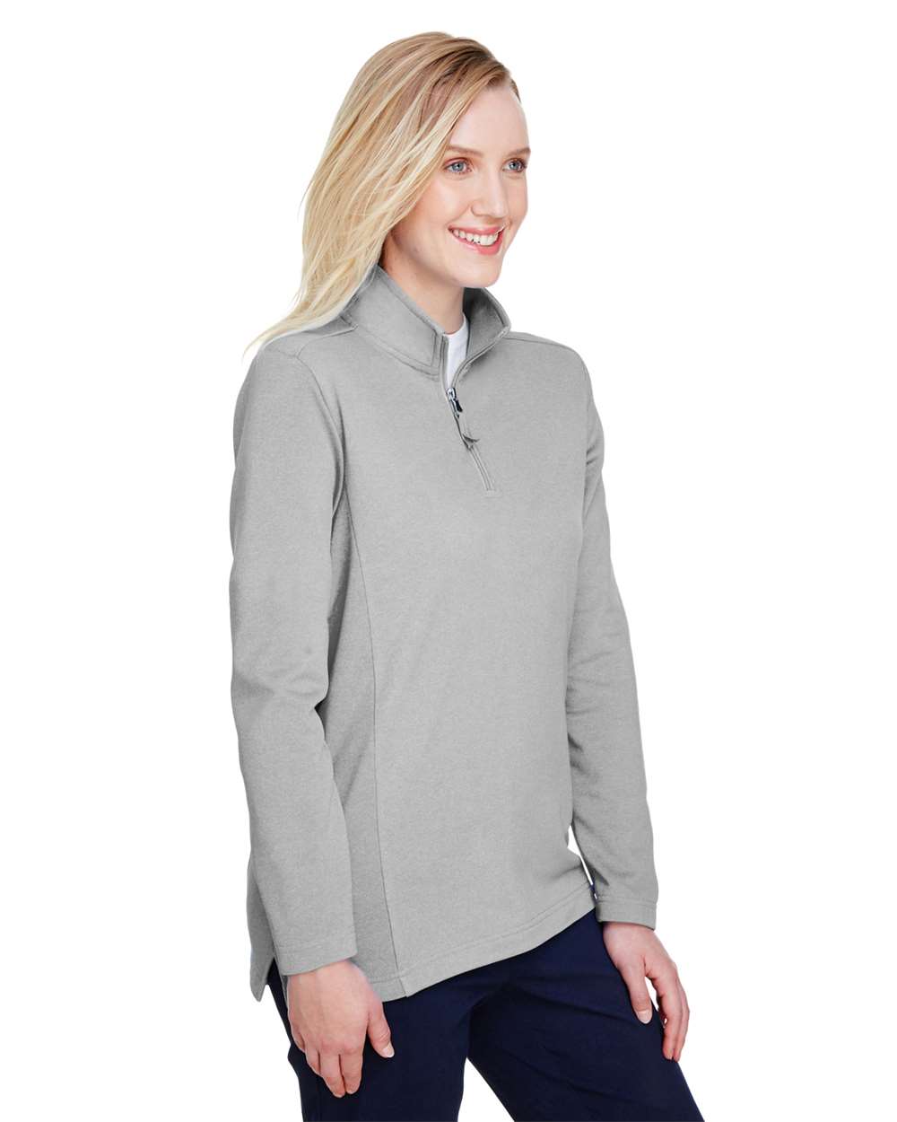 Women's Coastal Pique Fleece Quarter-Zip Pullover - OnModelSide - B970E1352 - Silver Heather