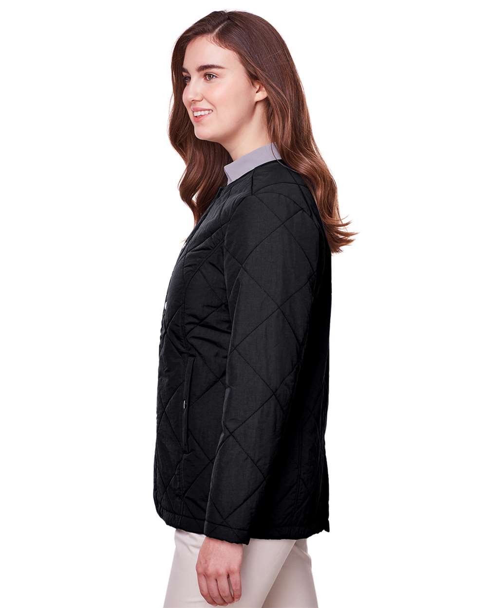 Women's Dawson Quilted Hacking Jacket - OnModelSide - B966E1502 - Black