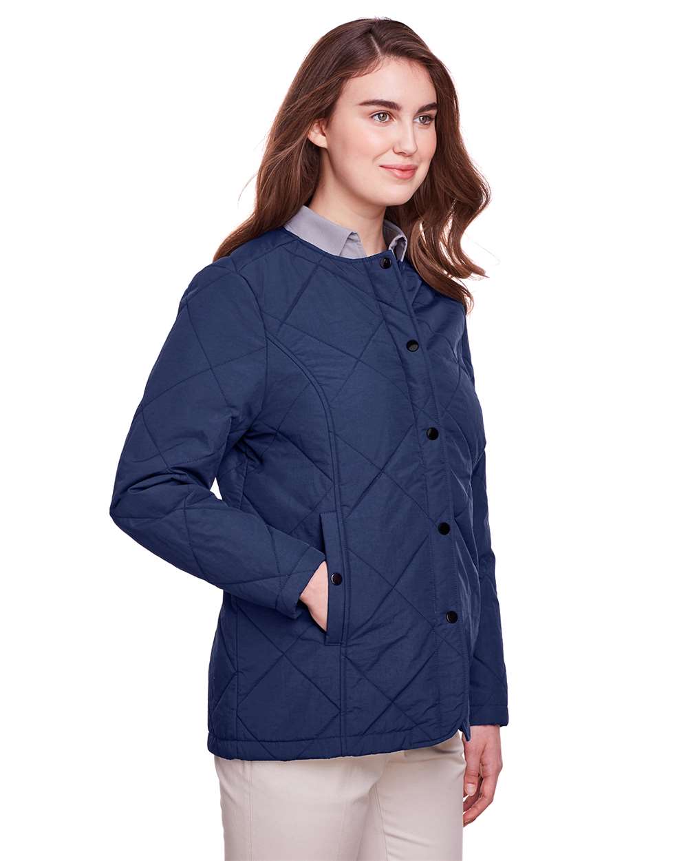 Women's Dawson Quilted Hacking Jacket - OnModelSide - B966E1652 - Navy