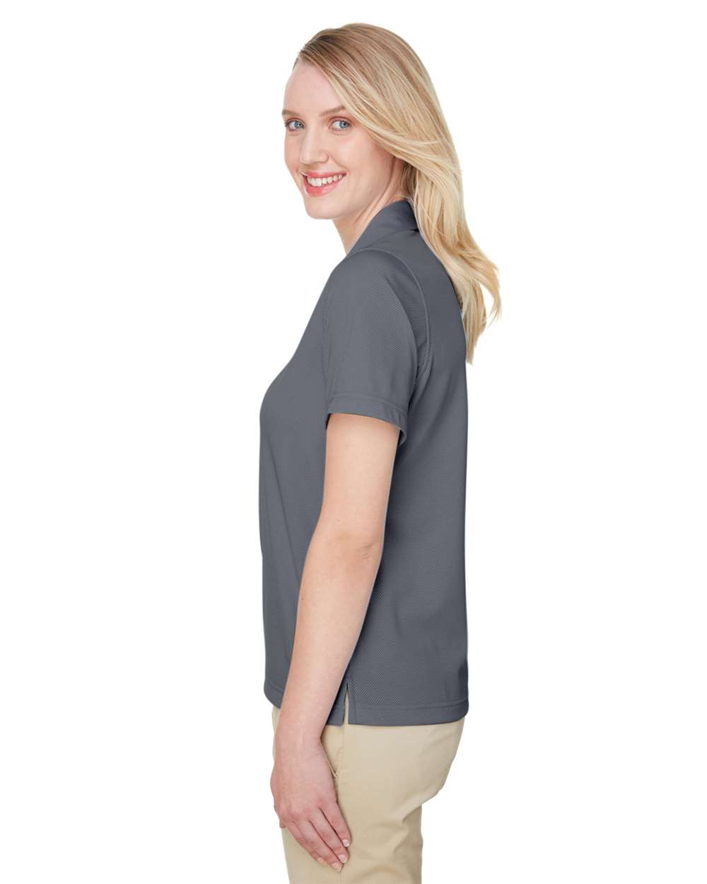Women's Cavalry Twill Performance Polo - OnModelSide - B959E1102 - Charcoal/ Navy