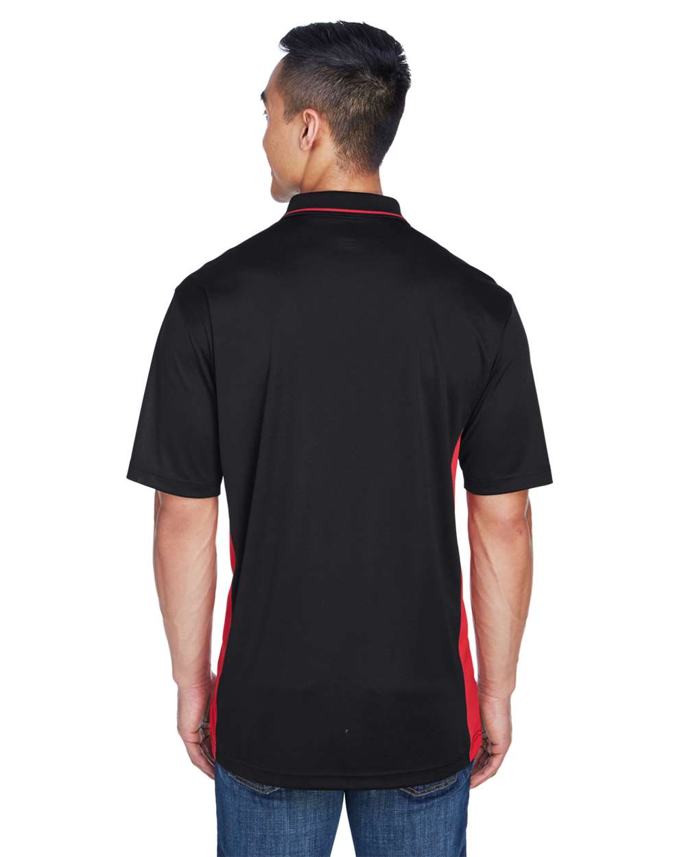 Men's Cool & Dry Sport Two-Tone Polo - OnModelBack - B901E1703 - Black/ Red