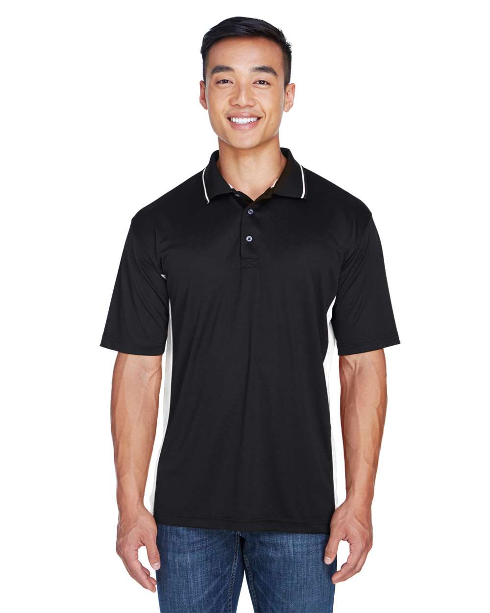 Men's Cool & Dry Sport Two-Tone Polo - OnModelFront - B901E1103 - Black/ Stone