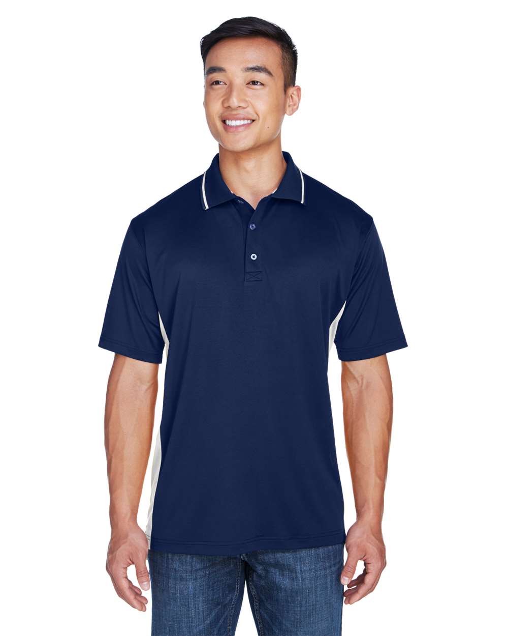 Men's Cool & Dry Sport Two-Tone Polo - OnModelFront - B901E1113 - Navy/ White