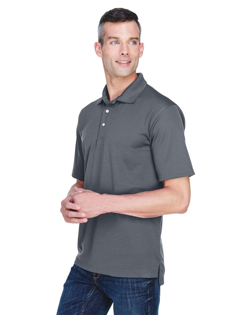 Men's Cool & Dry Stain-Release Performance Polo - OnModelSide - B914E1623 - Charcoal