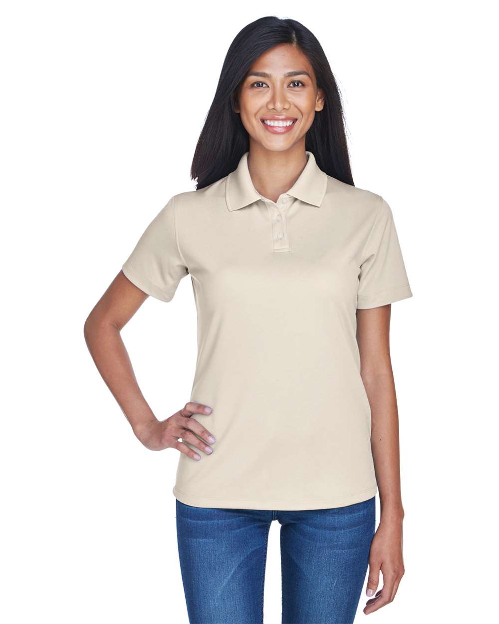Women's Cool & Dry Stain-Release Performance Polo - OnModelFront - B915E1242 - Stone