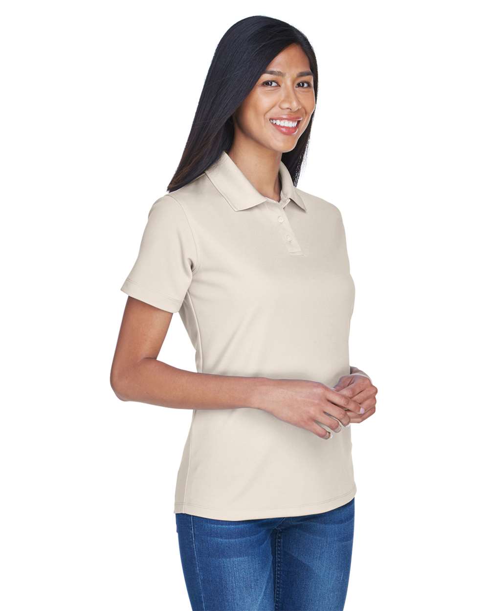 Women's Cool & Dry Stain-Release Performance Polo - OnModelSide - B915E1242 - Stone