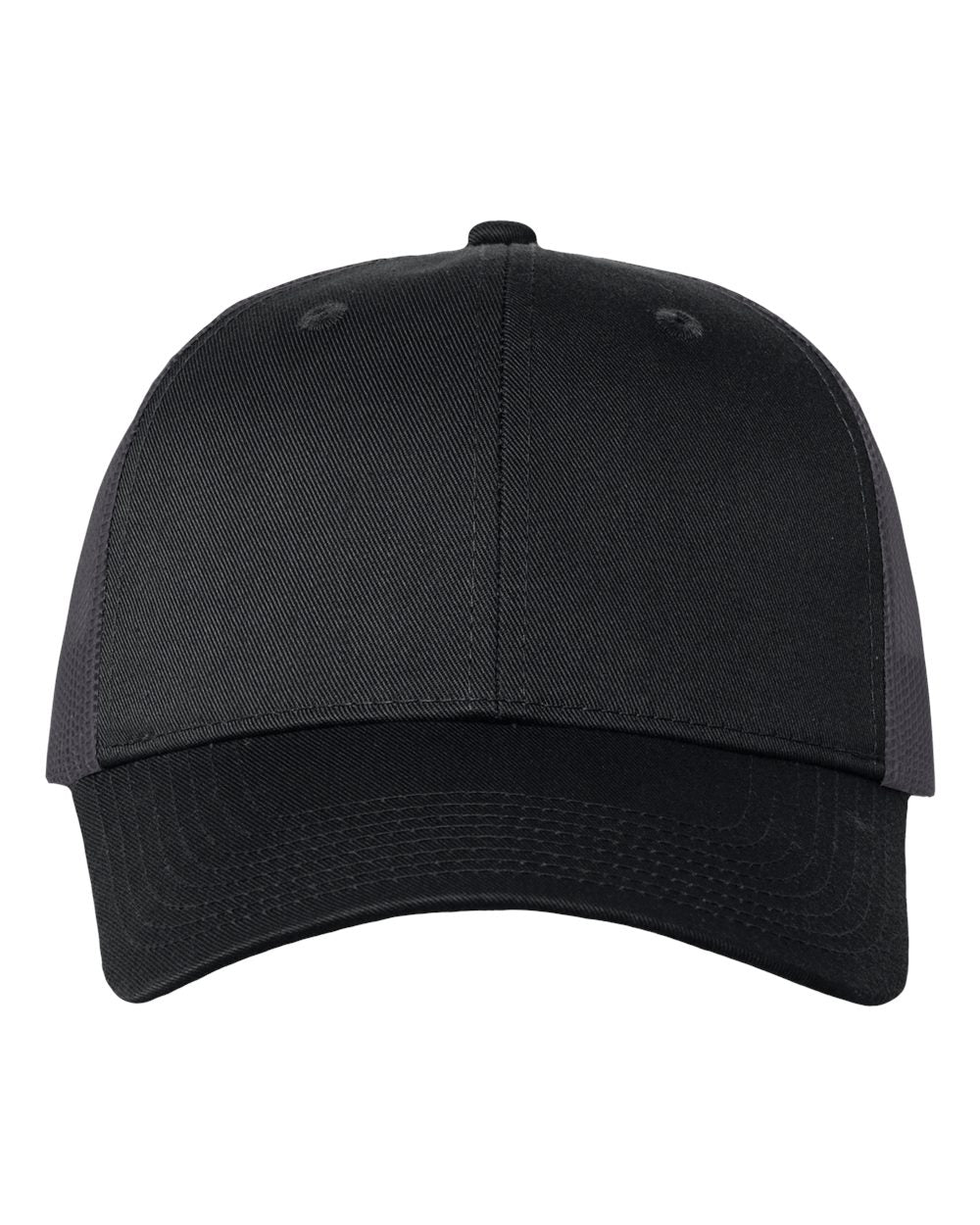 Mesh-Back Twill Trucker Cap - Front - B24995260 - Black/ Charcoal