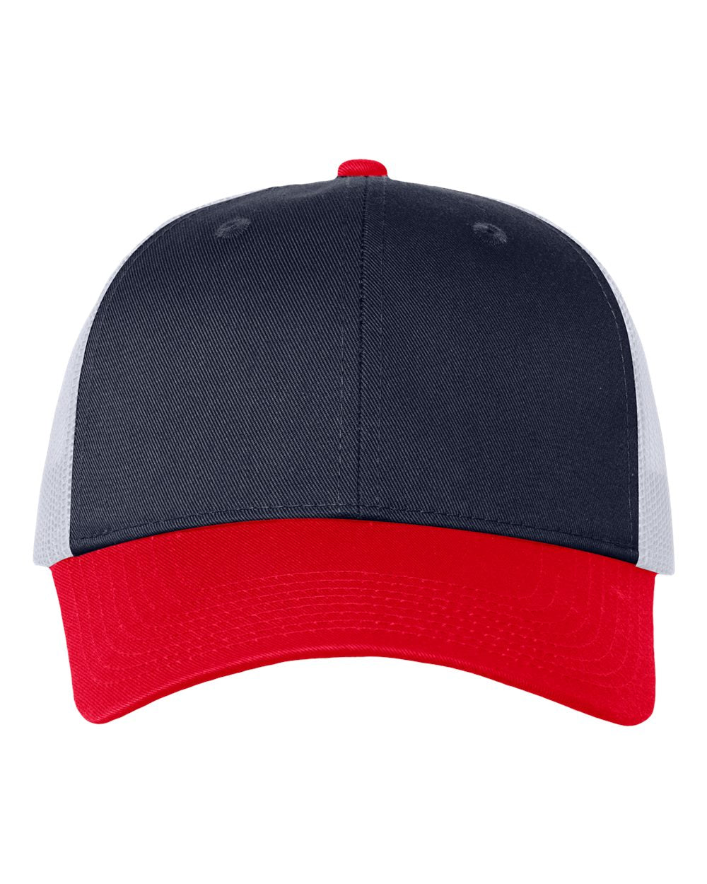 Mesh-Back Twill Trucker Cap - Front - B24995680 - Navy/ White/ Red