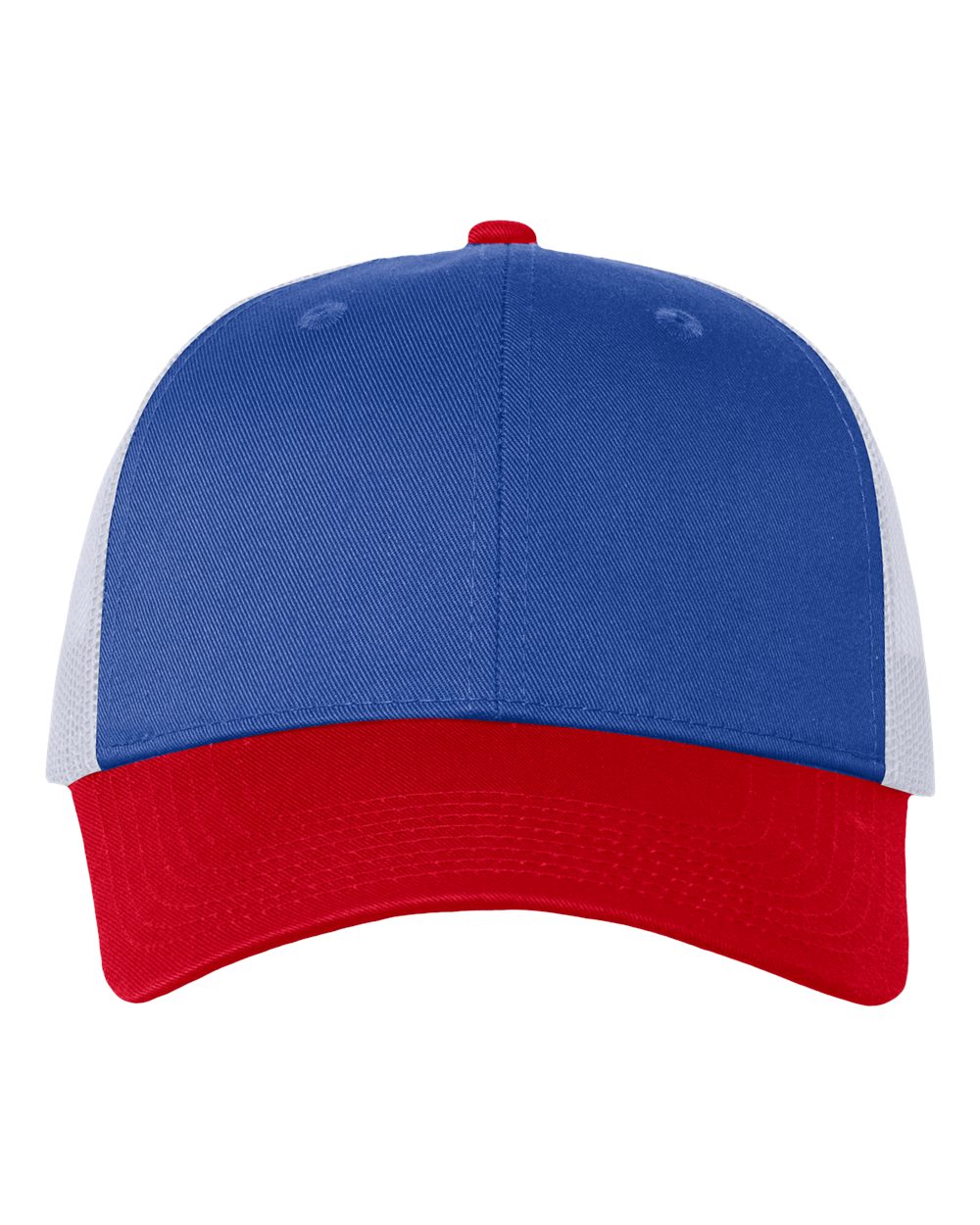 Mesh-Back Twill Trucker Cap - Front - B24995750 - Royal/ White/ Red