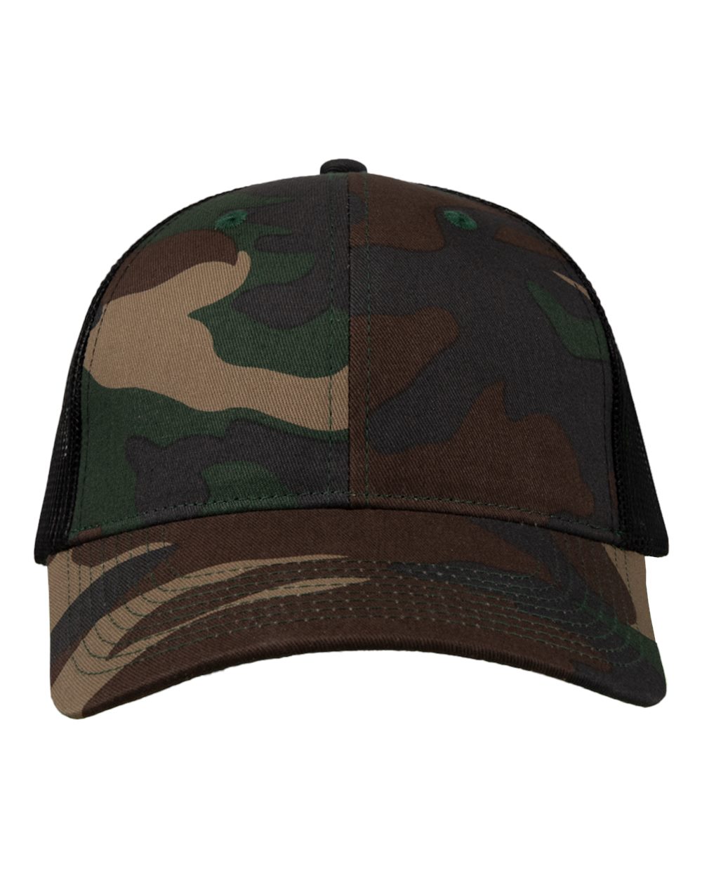 Mesh-Back Twill Trucker Cap - Front - B24995980 - Camo/ Black