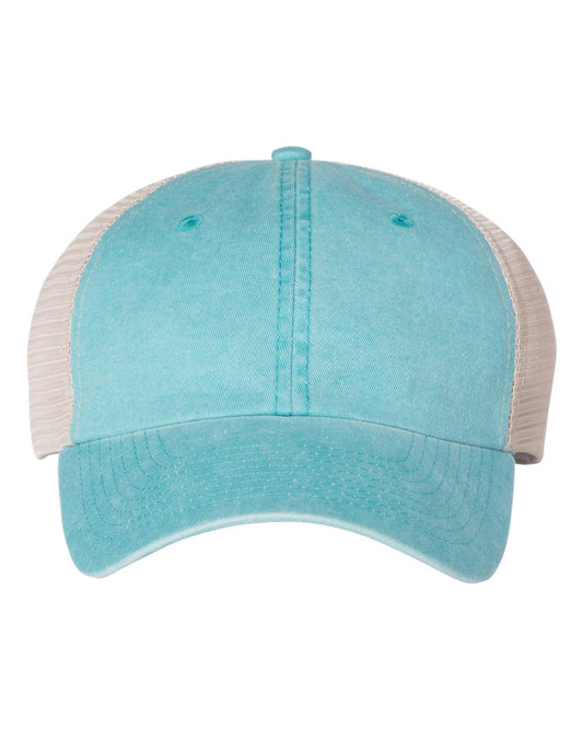 Pigment-Dyed Trucker Cap - Front - B50295260 - Aqua/ Stone