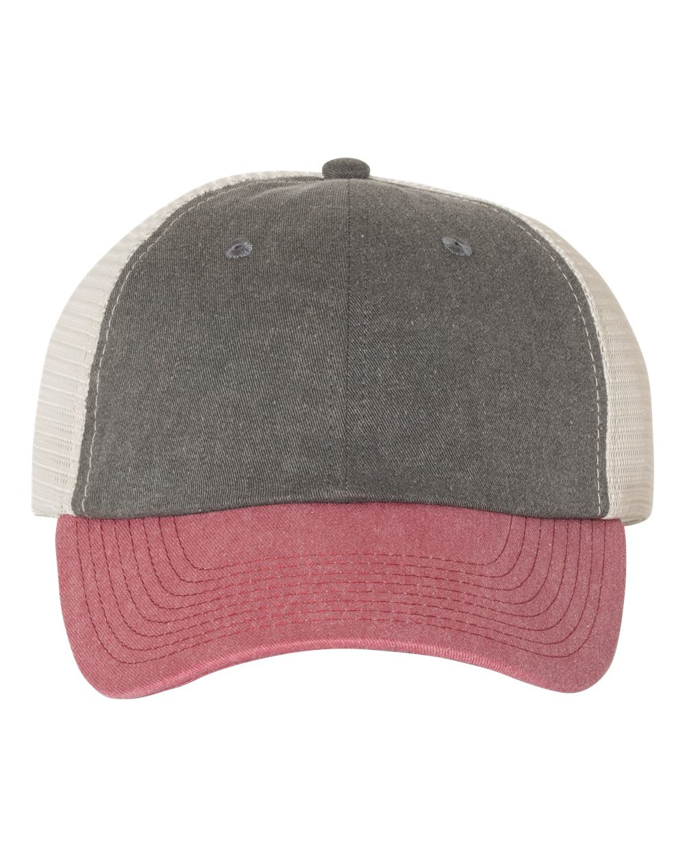 Pigment-Dyed Trucker Cap - Front - B50295800 - Black/ Cardinal/ Stone
