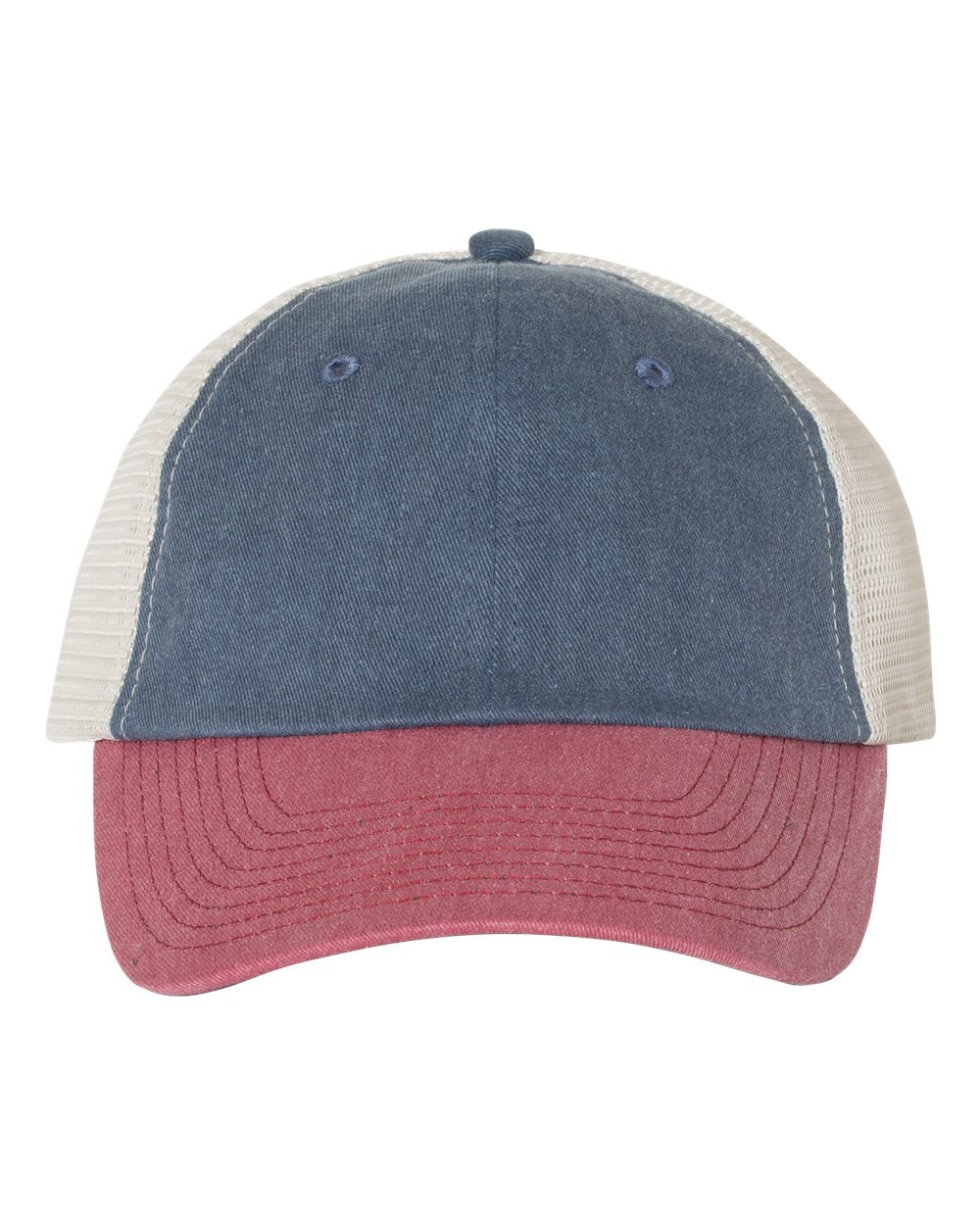 Pigment-Dyed Trucker Cap - Front - B50295820 - Navy/ Cardinal/ Stone