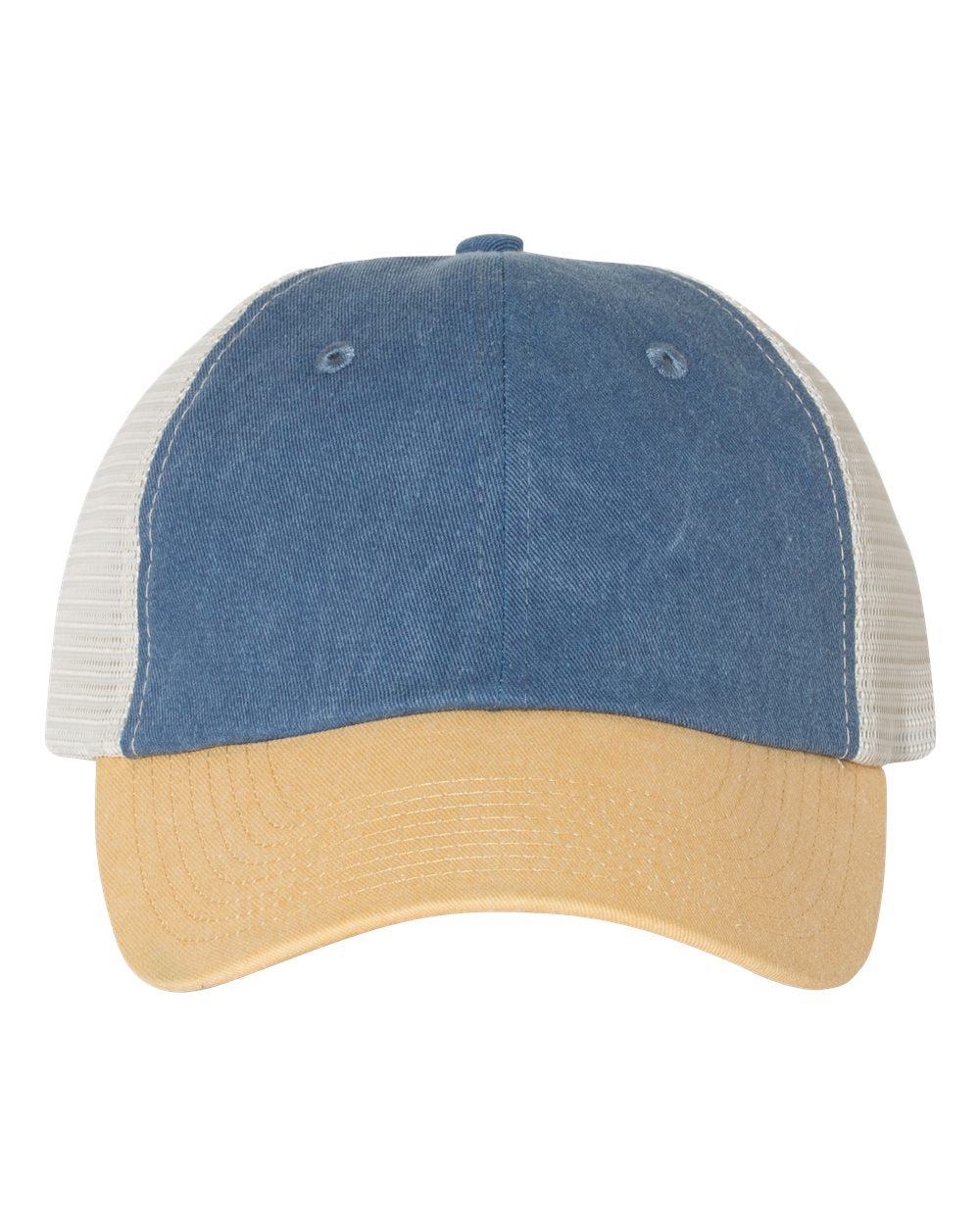 Pigment-Dyed Trucker Cap - Front - B50295850 - Royal/ Mustard/ Stone