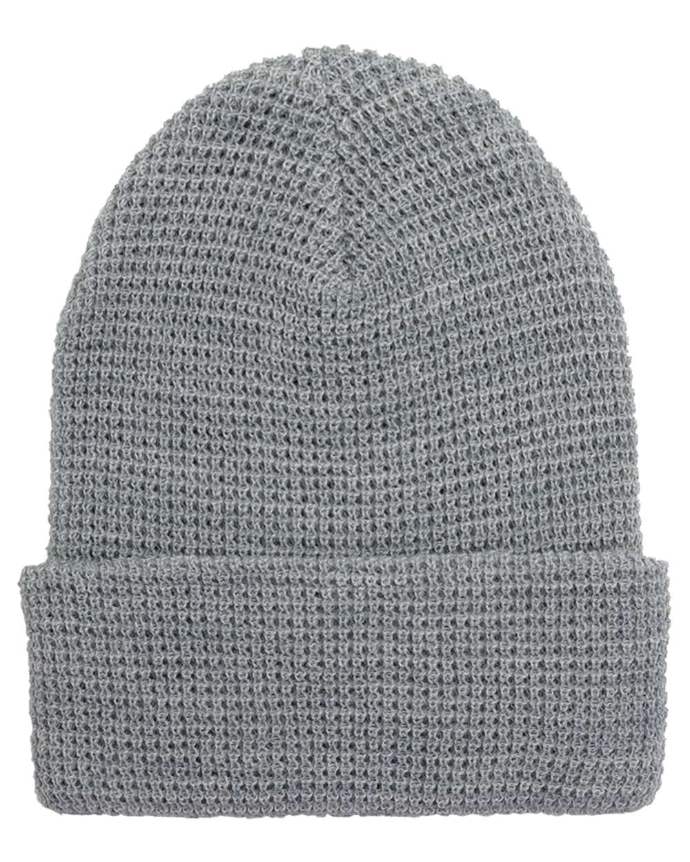 Waffle Cuffed Beanie - Front - B368F2350 - Heather Grey