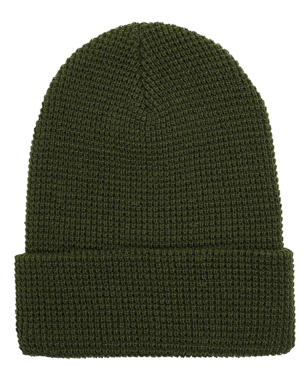 Waffle Cuffed Beanie - Front - B368F2640 - Olive Green