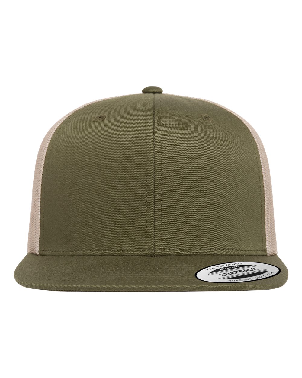 Retro High Profile Trucker Cap - Front - B33995540 - Moss Green/ Khaki
