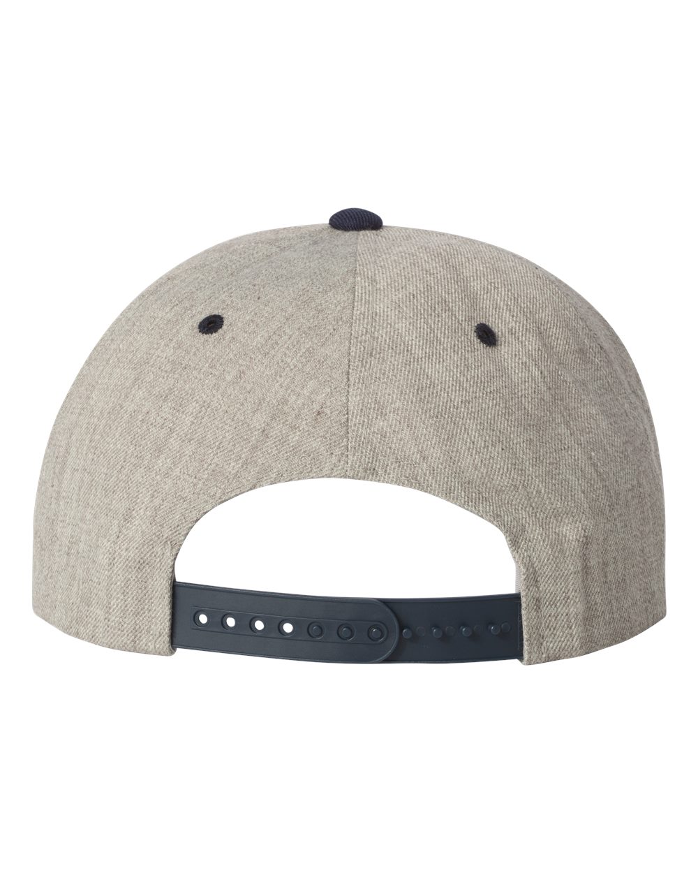 Premium Flat Bill Snapback Cap - Back - B76095620 - Heather Grey/ Navy