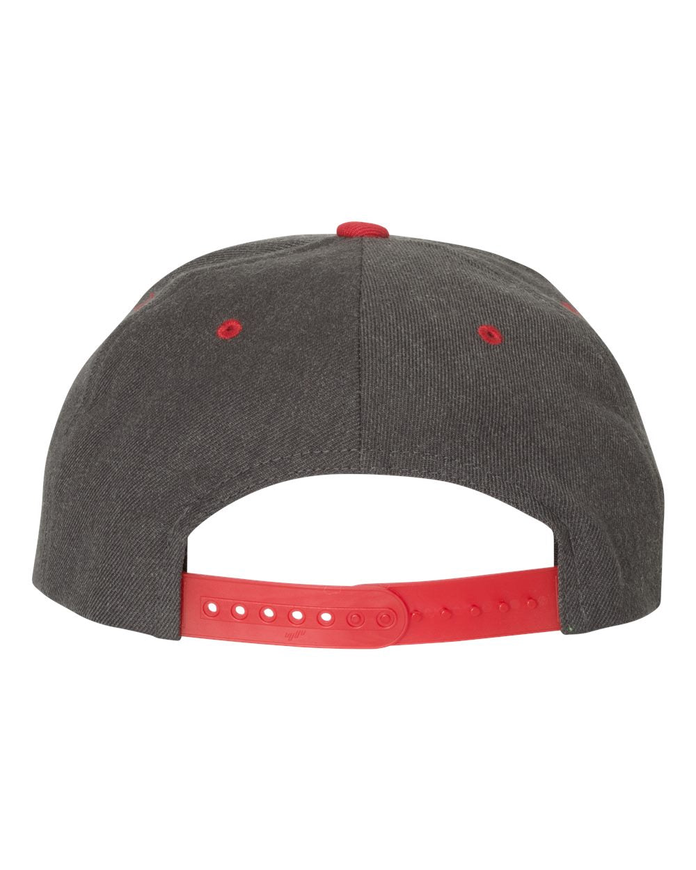 Premium Flat Bill Snapback Cap - Back - B76095710 - Dark Heather/ Red