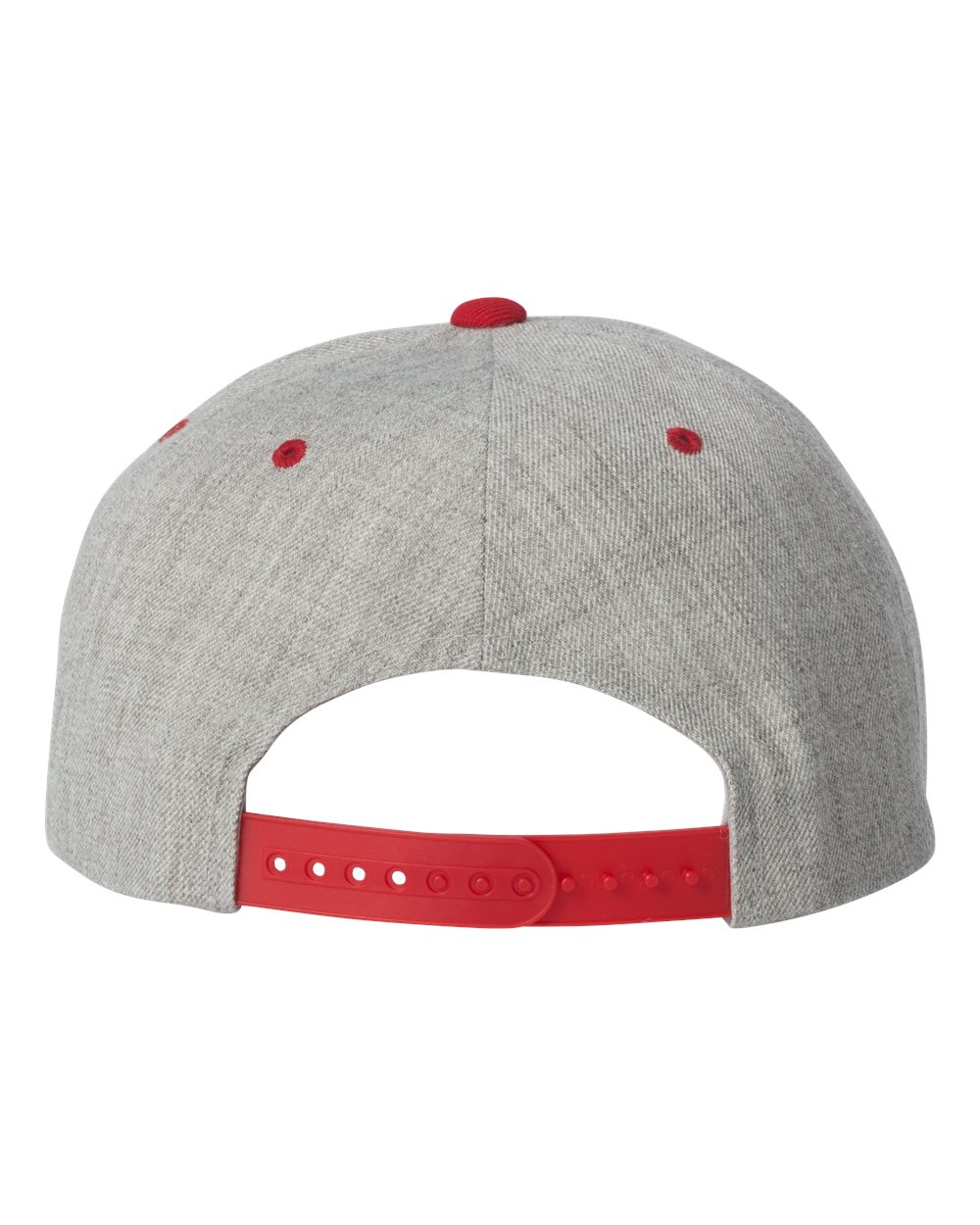Premium Flat Bill Snapback Cap - Back - B76095720 - Heather Grey/ Red