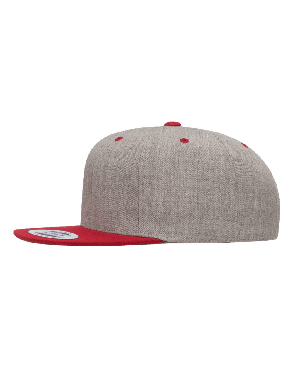 Premium Flat Bill Snapback Cap - DirectSide - B76095720 - Heather Grey/ Red