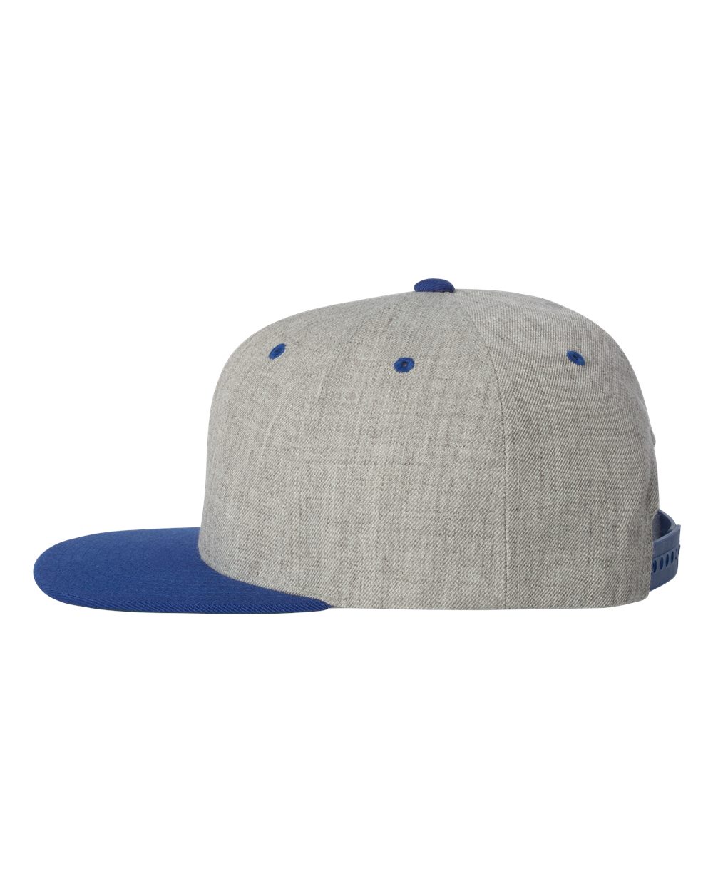 Premium Flat Bill Snapback Cap - DirectSide - B76095780 - Heather Grey/ Royal