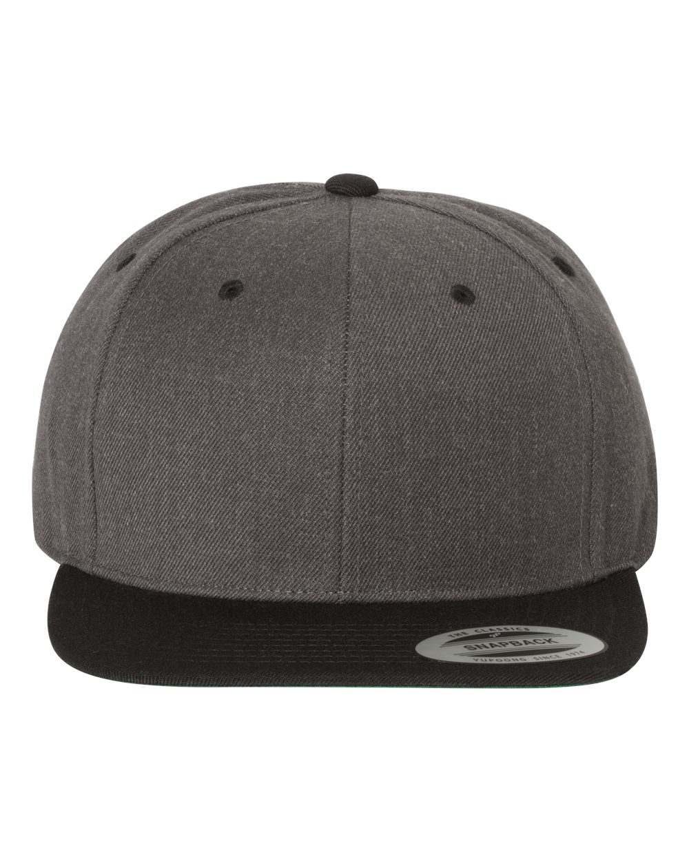 Premium Flat Bill Snapback Cap - Front - B76095510 - Dark Heather/ Black