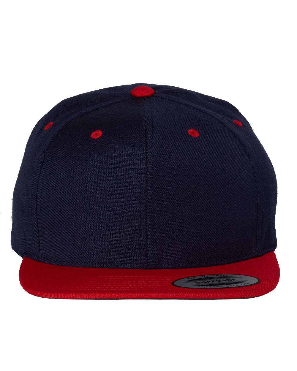 Premium Flat Bill Snapback Cap - Front - B76095630 - Navy/ Red