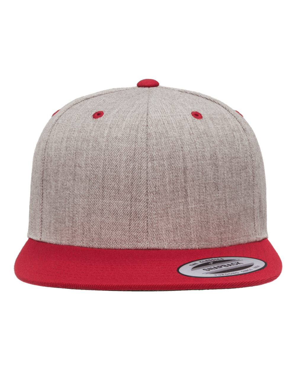 Premium Flat Bill Snapback Cap - Front - B76095720 - Heather Grey/ Red