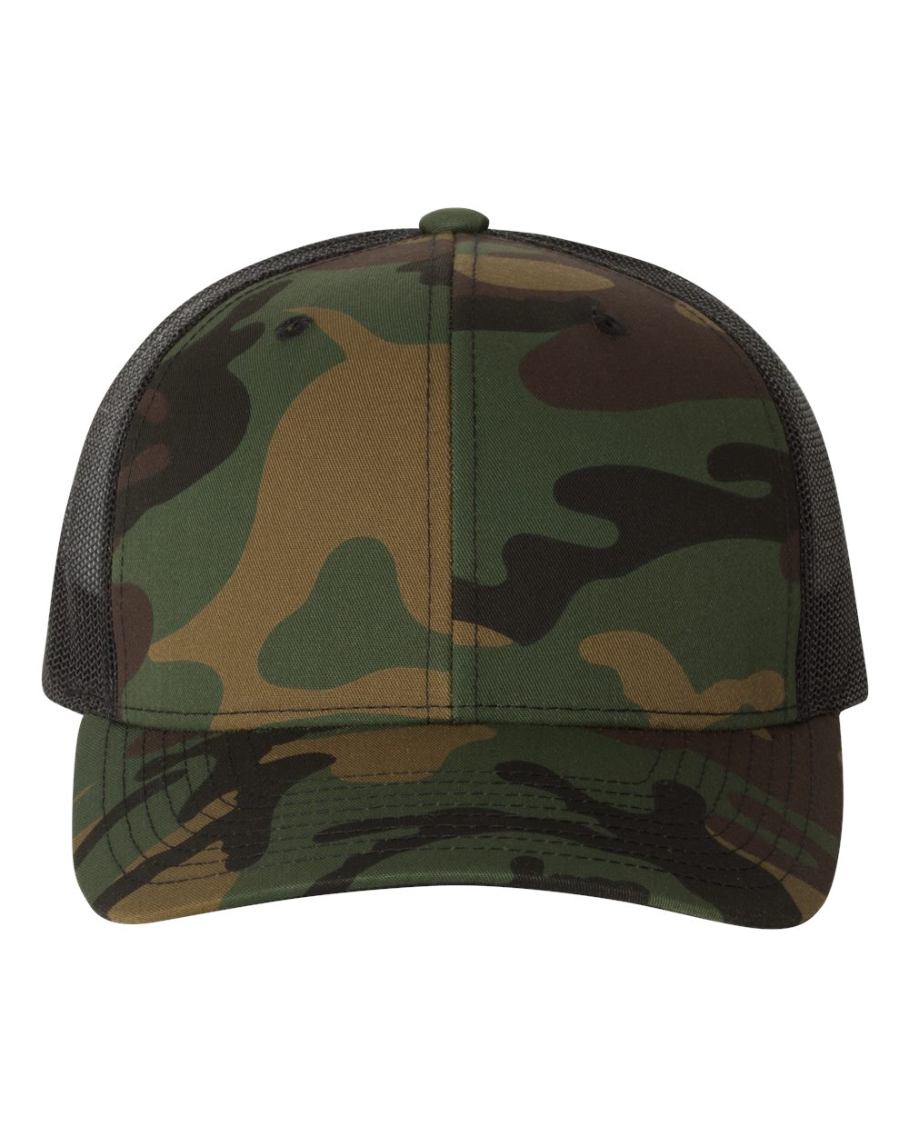 Retro Trucker Cap - Front - B43195610 - Green Camo/ Black
