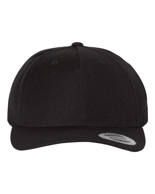 Premium Five-Panel Curved Bill Snapback Cap - Front - B07295500 - Black