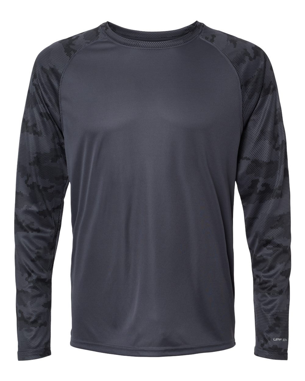 Unisex Cayman Performance Camo Colorblocked Long Sleeve T-Shirt - Front - B10371582 - Graphite