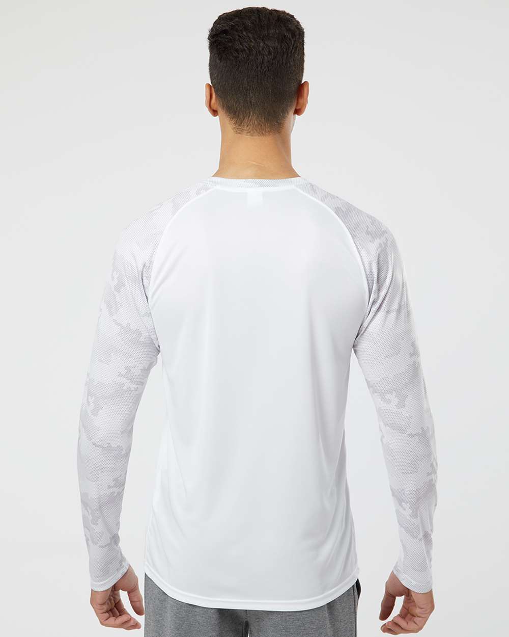 Unisex Cayman Performance Camo Colorblocked Long Sleeve T-Shirt - OnModelBack - B10371002 - White