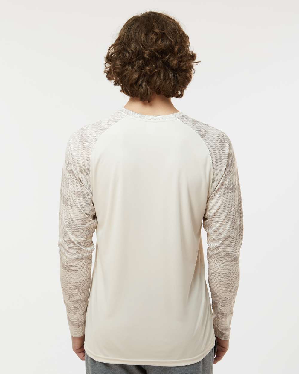 Unisex Cayman Performance Camo Colorblocked Long Sleeve T-Shirt - OnModelBack - B10371242 - Sand