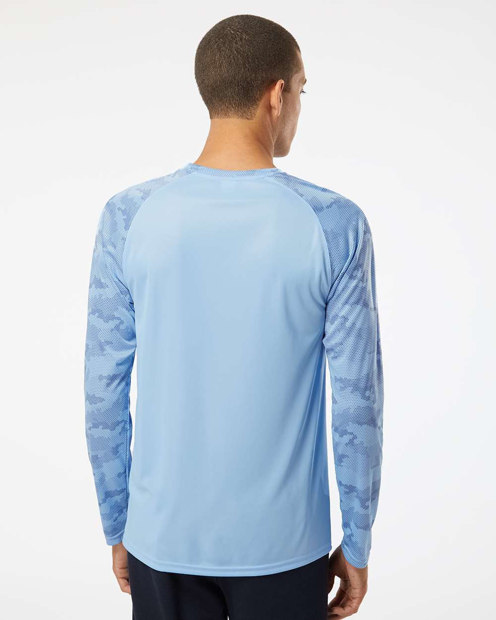 Unisex Cayman Performance Camo Colorblocked Long Sleeve T-Shirt - OnModelBack - B10371262 - Blue Mist