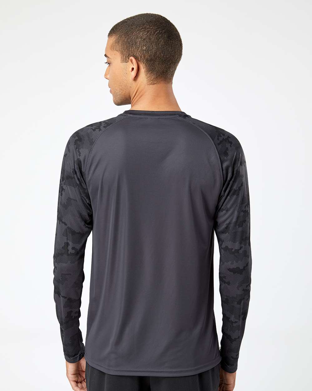 Unisex Cayman Performance Camo Colorblocked Long Sleeve T-Shirt - OnModelBack - B10371582 - Graphite