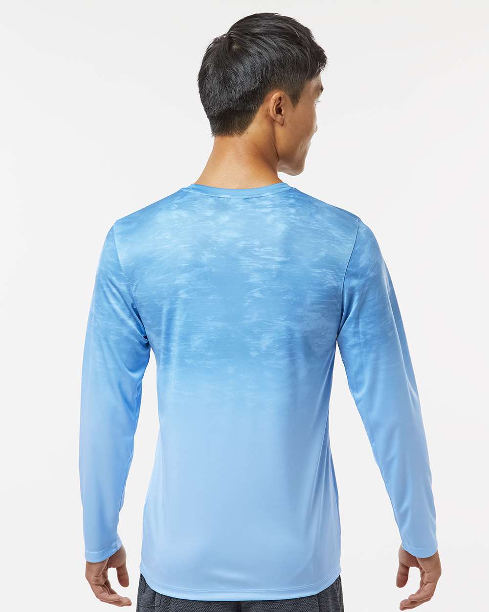 Unisex Montauk Oceanic Fade Performance Long Sleeve T-Shirt - OnModelBack - B10871103 - Blue Mist Fade