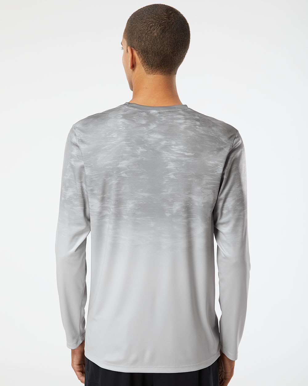 Unisex Montauk Oceanic Fade Performance Long Sleeve T-Shirt - OnModelBack - B10871352 - Aluminum Fade