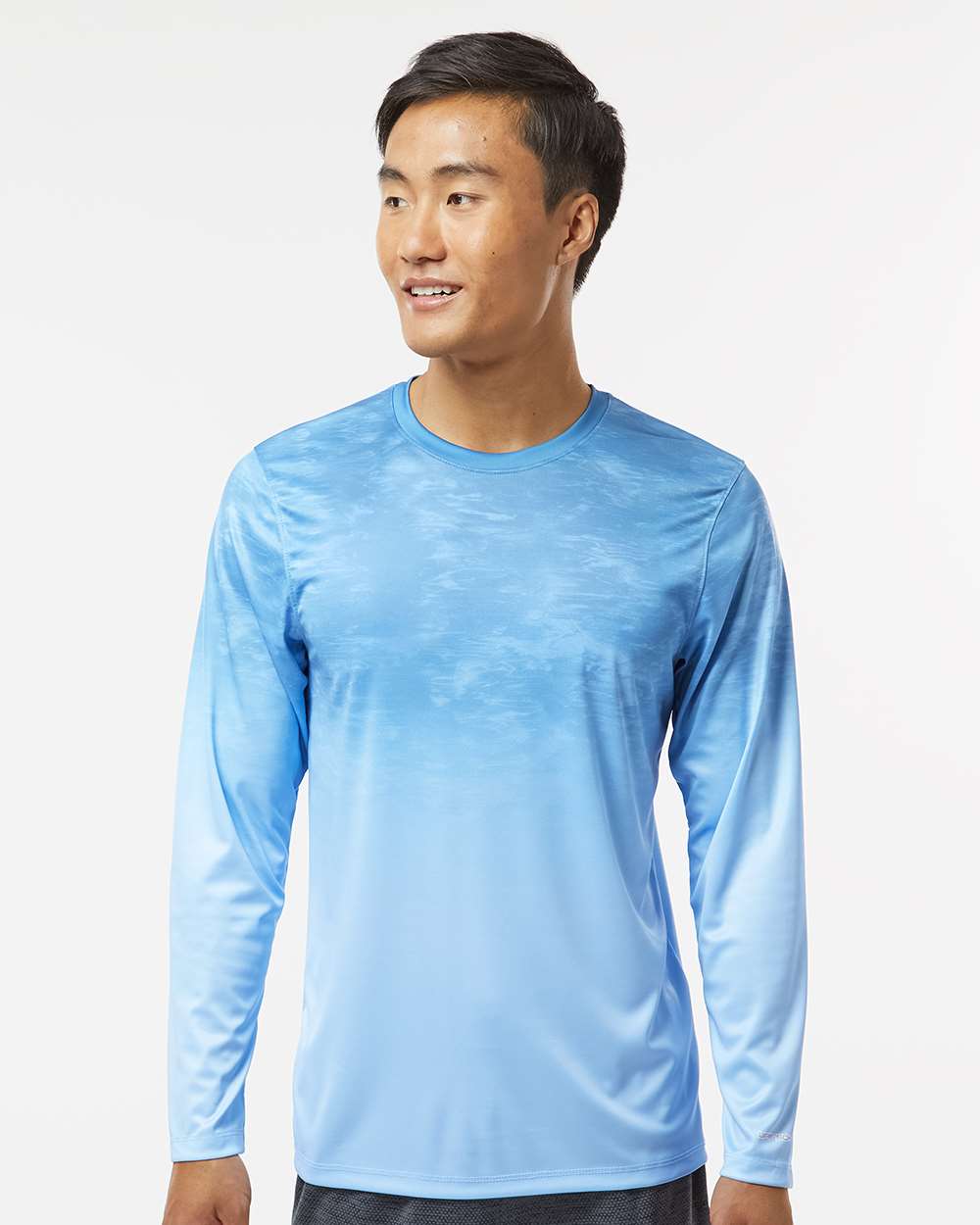 Unisex Montauk Oceanic Fade Performance Long Sleeve T-Shirt - OnModelFront - B10871103 - Blue Mist Fade