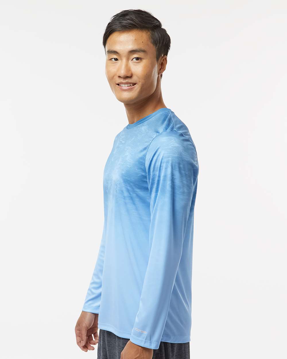 Unisex Montauk Oceanic Fade Performance Long Sleeve T-Shirt - OnModelSide - B10871103 - Blue Mist Fade