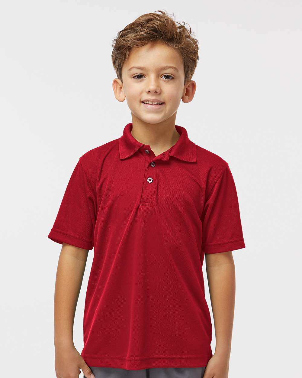 Youth Saratoga Performance Mini Mesh Polo - OnModelFront - B11171102 - Red