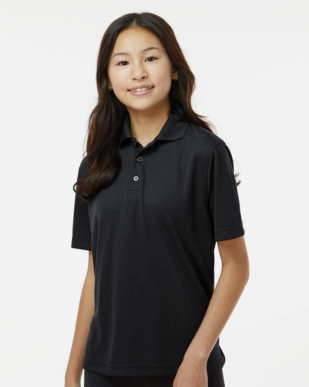 Youth Saratoga Performance Mini Mesh Polo - OnModelFront - B11171502 - Black
