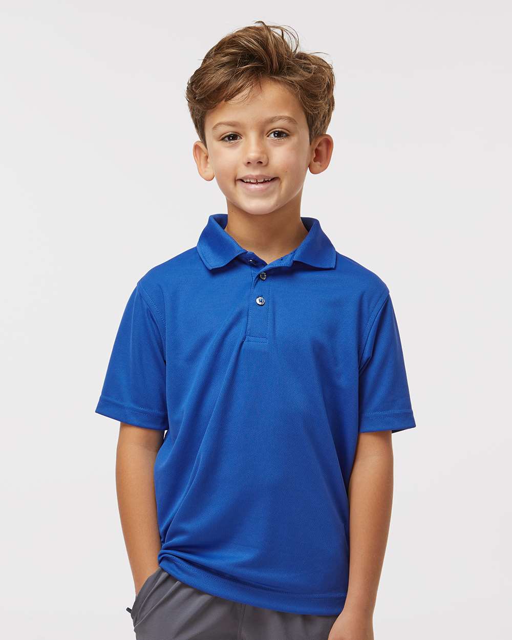 Youth Saratoga Performance Mini Mesh Polo - OnModelFront - B11171752 - Royal