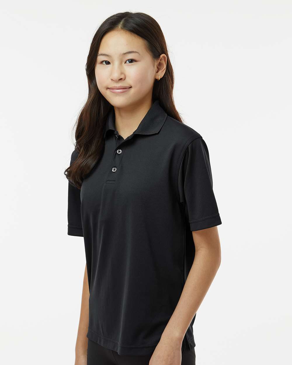 Youth Saratoga Performance Mini Mesh Polo - OnModelSide - B11171502 - Black