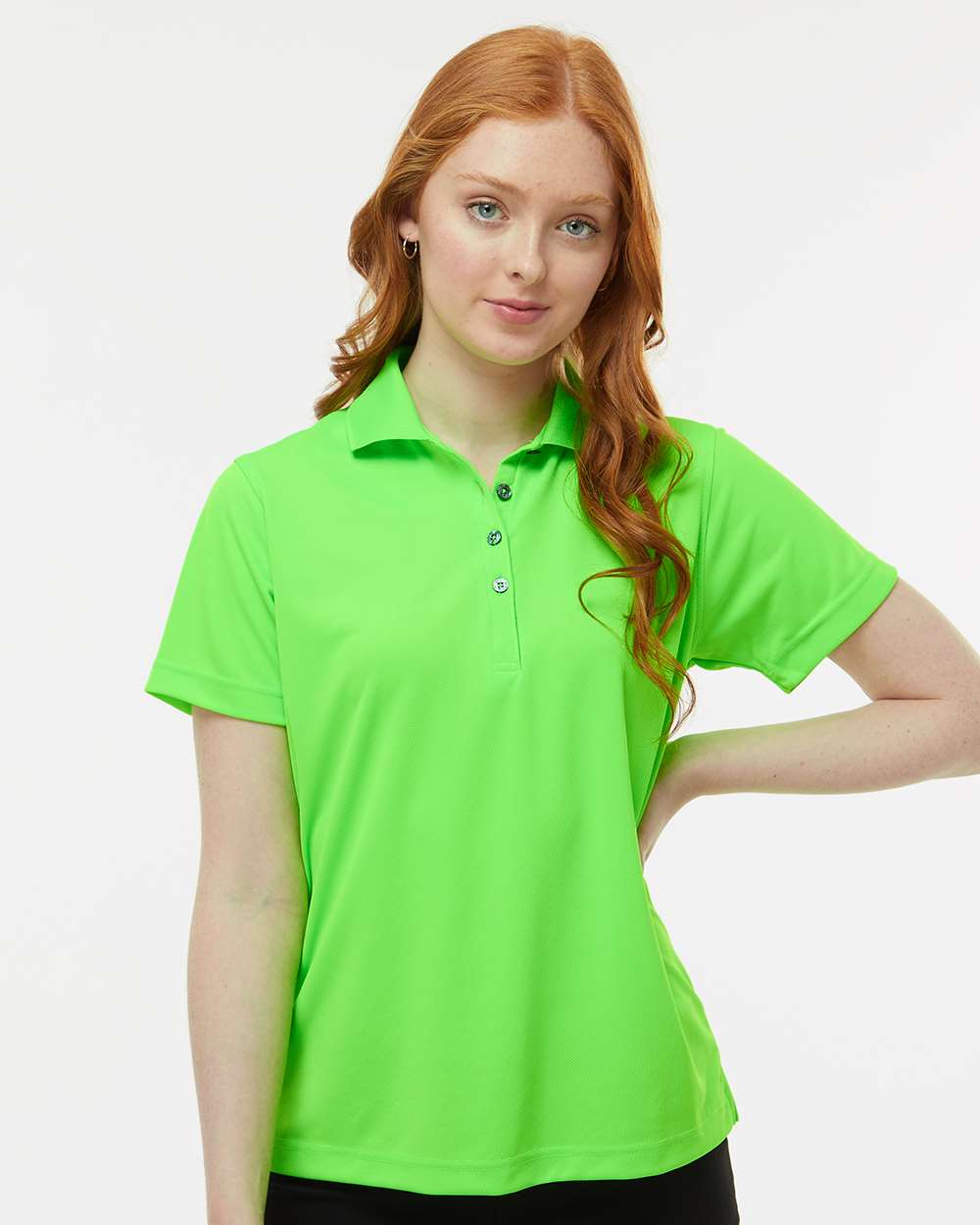 Women's Saratoga Performance Mini Mesh Polo - OnModelFront - B11271102 - Neon Lime