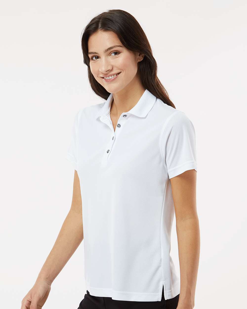 Women's Saratoga Performance Mini Mesh Polo - OnModelSide - B11271002 - White