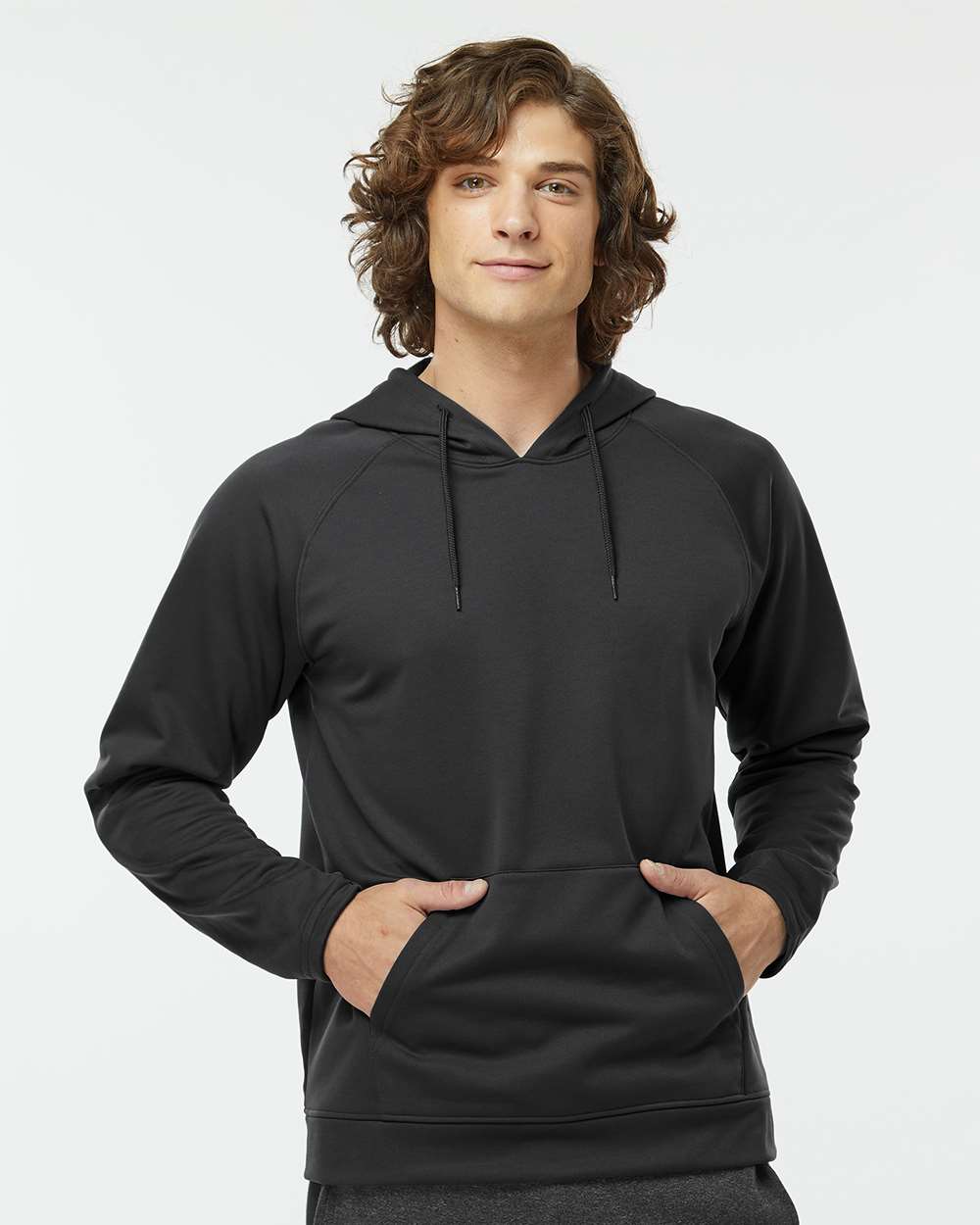 Unisex Vail Performance Fleece Hooded Sweatshirt - OnModelFront - B14971502 - Black